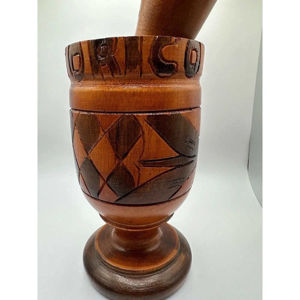 1970s Large Vintage Wood Carved Puerto Rico‎ Mortar & Pestle Great Condition